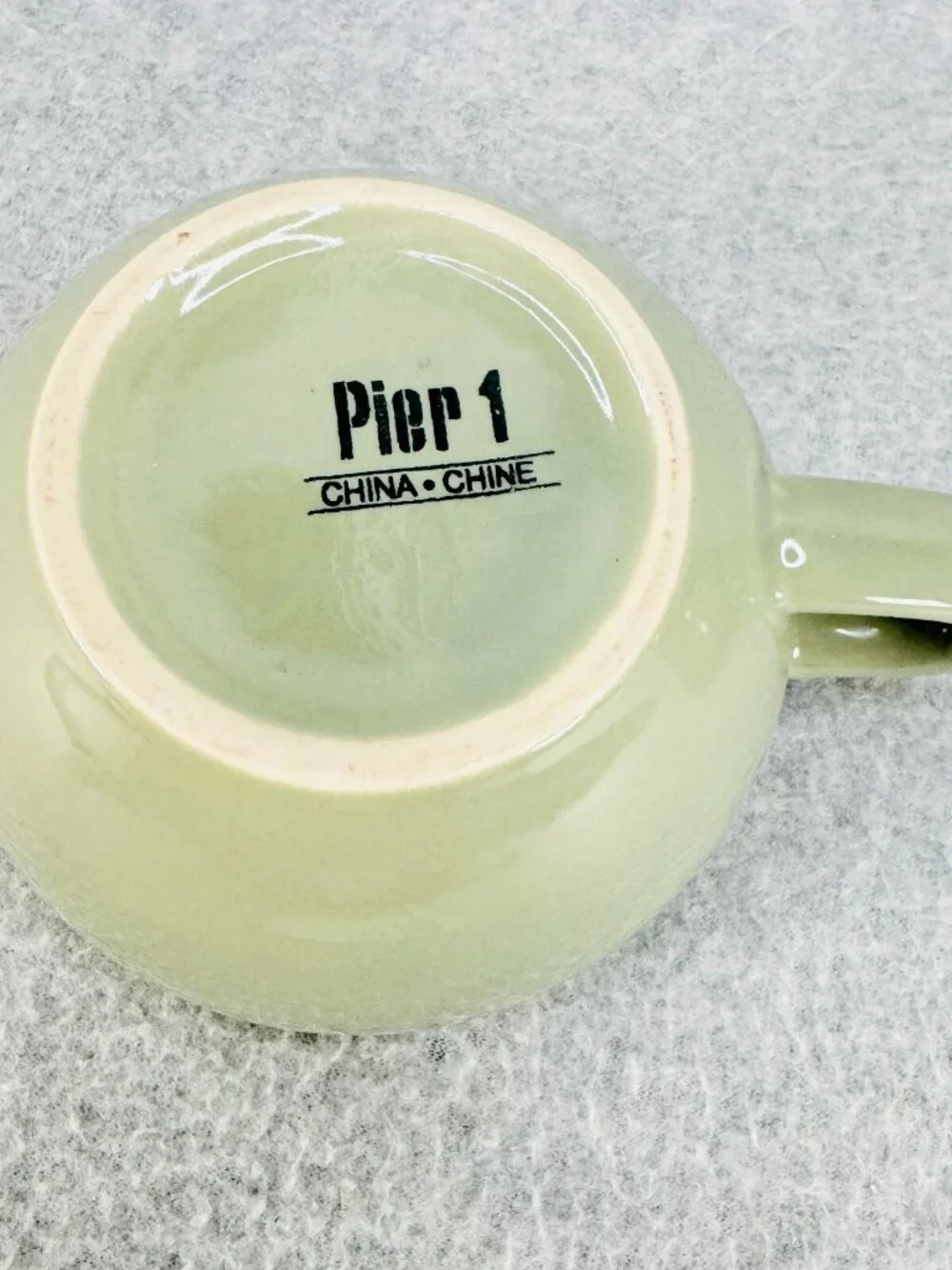 Pier 1 Tea For One Stoneware Stacking Cup and Teapot w Lid Green